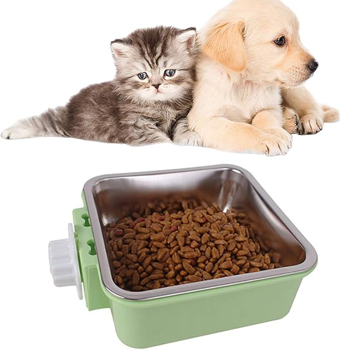 Luck Dawn Crate Dog Bowl, Stainless Steel Removable Hanging Food Water Bowl Crate Coop Cup,Pet Cage Bowls with Bolt Holder for Dog, Puppy, Cat, Rabbit, Bird,Small Animals (Large (Pack of 2))