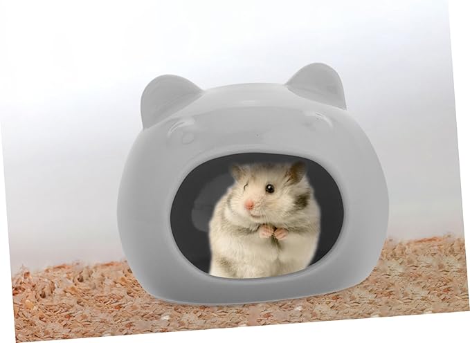 Ceramic Hamster Hideout House for Small Animals Cute Bed and Habitat for Gerbils and Hamsters Washable for Interactive Play and Exploration Grey Color