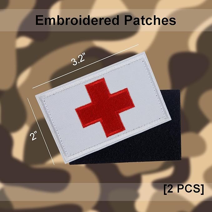 2 PCS First Aid Kit Patch, Medic Red Cross Patch Tactical Medical Patches for Packs Military Bags Backpacks Clothings Jackets Hats Pet Harness (Embroidered, 3x2 in) | White