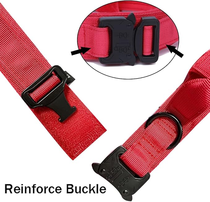 Xqpetlihai Tactical Dog Collar Adjustable Military Nylon Dog Collar with Control Handle and Heavy Duty Metal Buckle for Medium and Large Dogs (Red,XXL)