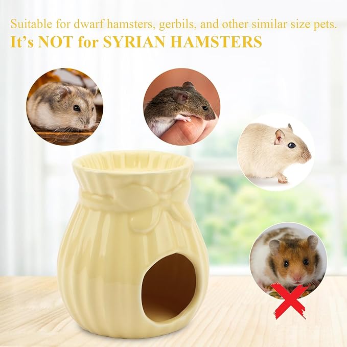 Hypeety Ceramic Hamster Hideout Habitat House for Small Animals Gerbil Dwarf Hamster Mice Cool House for All Season Cute Decor Hut (Yellow)