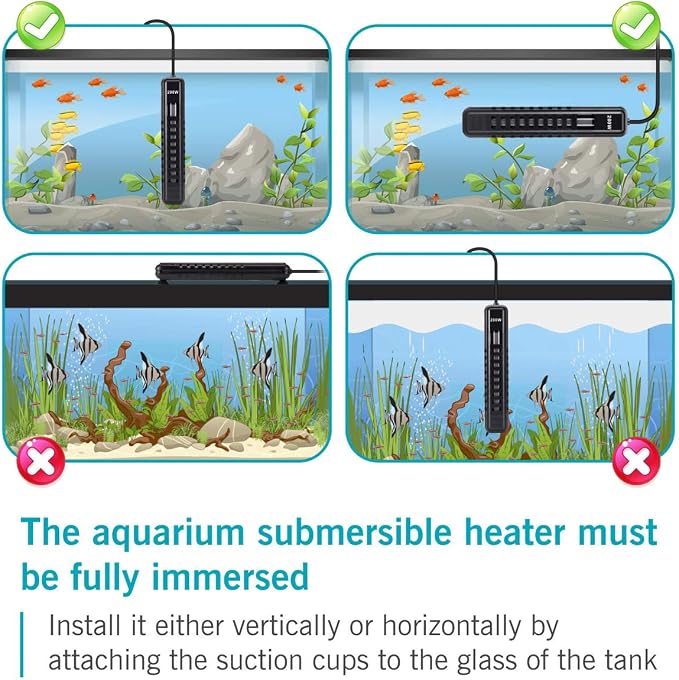 AQQA Aquarium Heater 200W for 45-80 Gallon Submersible Fish Tank Heater for Aquarium Betta Fish Heater Aquarium Thermostat Heater Freshwater and Saltwater (200W for 45-80 Gal)