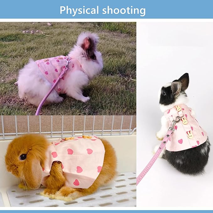 Guinea Pig Clothes,Rabbit Harness,Ferret Bunny Clothes with Pet Rabbit Harness and Leash Mini Hat Bag Cute Brooch for Kitten Small Animal Collars
