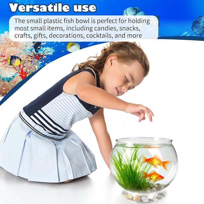 9 Pcs Fish Bowl 7.09 x 6.3 Inch Clear Plastic Fish Tank 100 oz Round Desktop Aquarium Multipurpose Goldfish Bowl for Home Office Party Favors Turtle Goldfish