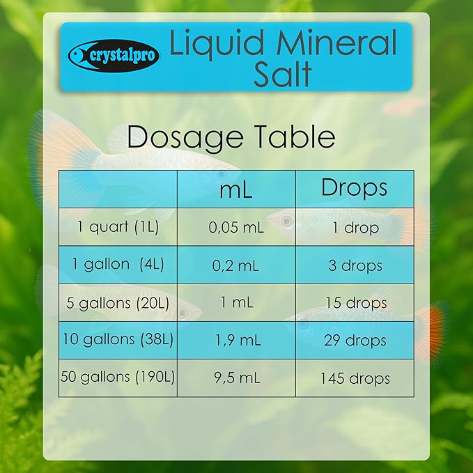 Crystalpro Liquid Mineral Salt 4.2 Oz - Liquid Aquarium Salt for Tropical Freshwater Fish - Reduces Stress - Boosts Protective Coat - Aquarium Mineralizer Treats 660 Gallons