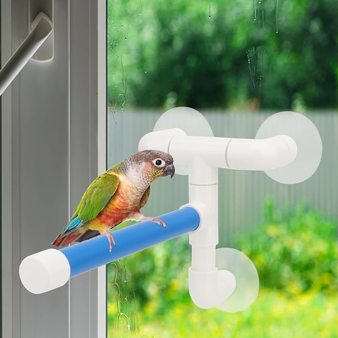 Hypeety Bird Parrot Stand Perch Shower Perch Standing Toy Portable Suction Cup Parrot Bath Stands Suppllies Holder Platform Parakeet Window Wall Hanging Play (3 Suction Cups2)