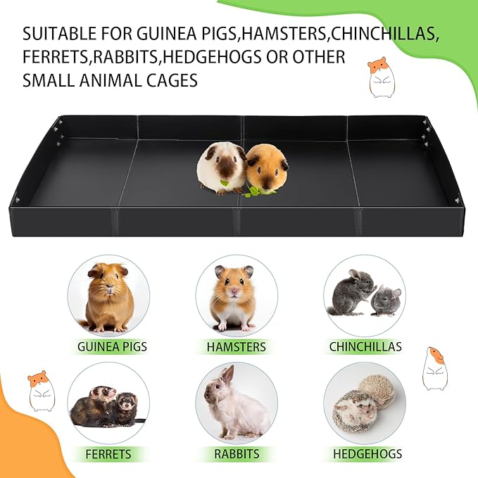 Wenqik 2 Pcs Guinea Pig Cage Liner Corrugated Plastic Cage Liner Base 2 x 4 Panel Size Guinea Pig Cage Bottom for Small Animals Hedgehogs Rabbits Cages Tray, 55 x 27 Inch(Black)