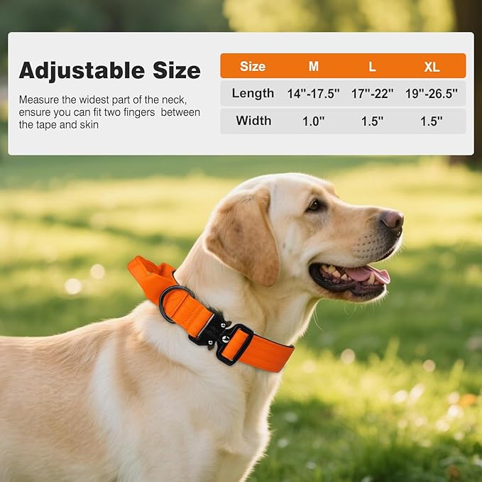 Joytale Tactical Dog Collar for X-Large Dogs with Control Handle, Heavy Duty Military Training Collar for Power Breeds, AirTag Holder Case, Quick Release Metal Buckle, Soft Padded, XL, Orange
