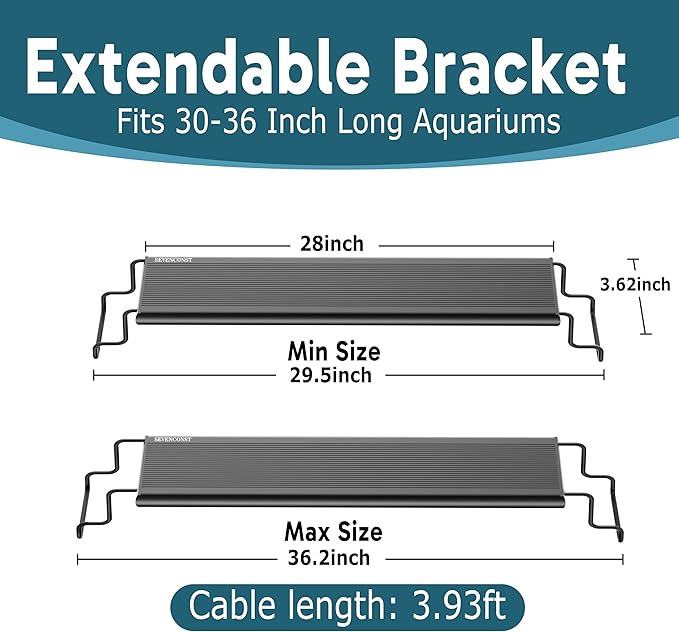 24/7 LED Aquarium Light with Remote for 30-36 Inch Plant & Fish Tank IP68, 12-Color & Gradient & Full Spectrum Light with Timer, Auto On/Off, Brightness, Extendable Brackets for Freshwater