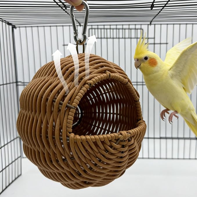 Rattan Bird Nest for Cage,Hanging Parakeet Bed Hammock Hideout Lay Eggs Canary Nest Sleep Parakeet Warm House Hut Parrot Cage Accessories for Cockatiel Budgerigar Finche Canaries