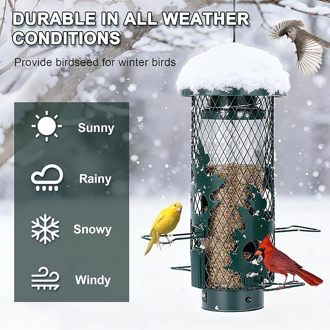 Gbekery Squirrel Proof Bird Feeder for Outdoors Hanging, Metal Mesh Bird Feeder for Outsides with Gravity Protection for Small Birds, Weatherproof and Durable, Green