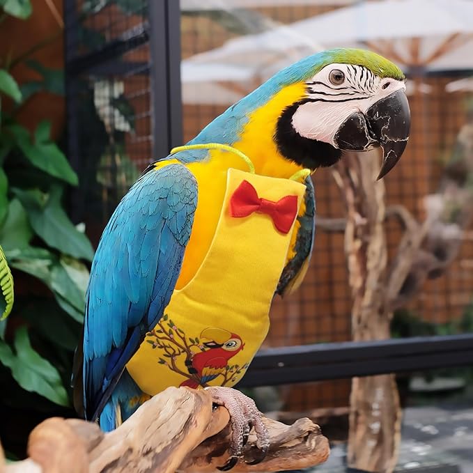 Bird Diaper Reusable Bird Flight Suit Washable Parrot Diapers Nappies Protective Breathable Nappy Clothes for Parakeet Parrot Macaw Budgie Canary Budgie Cockatiel(Yellow, Small)