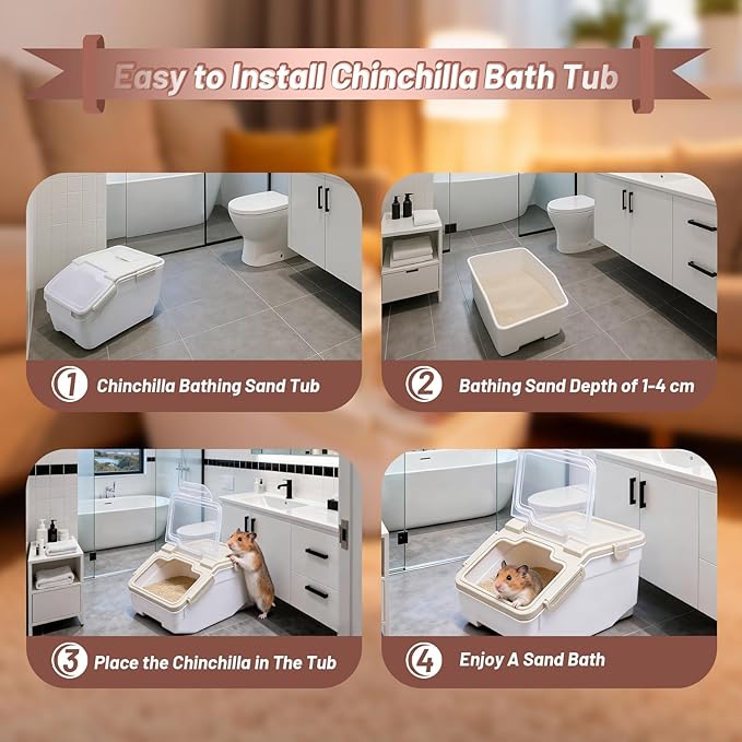 Extra Large Chinchilla Sand Bath Container Kit Plastic Dust Bath House Hamster Shower Room for Hedgehog Guinea Pig Squirrel Small Animals (Grey)