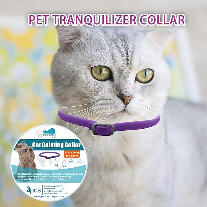 Calming Collar for Cats - Pheromone Calm Collars, Anxiety Relief Fits Cats Adjustable and Waterproof with 100% Natural 3 Packs