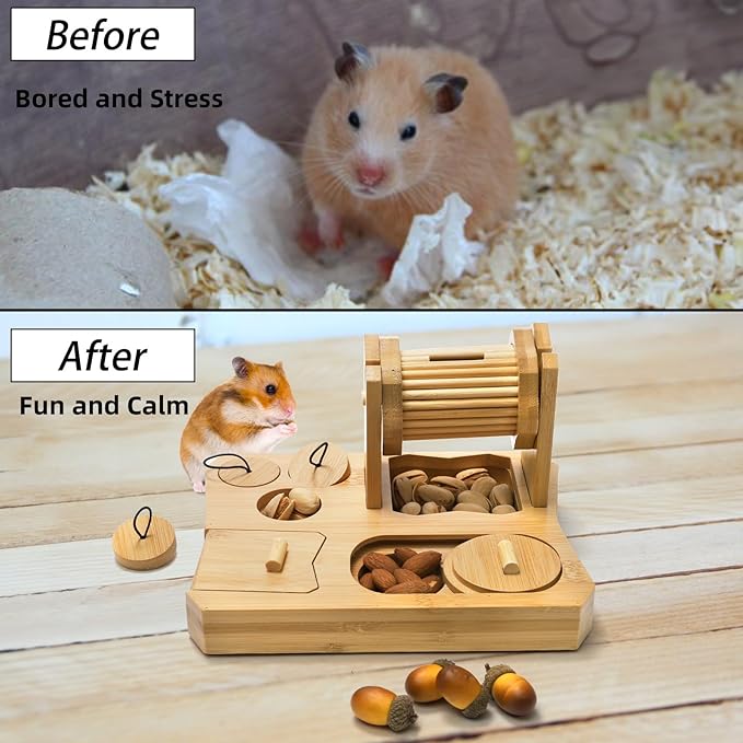 6-in-1 Guinea Pig Foraging Toys, Bamboo Hamster Enrichment Toys, Snuffle Puzzle Feeder with Hide Treats for Small Animals, Rabbits, Chinchilla, Rat