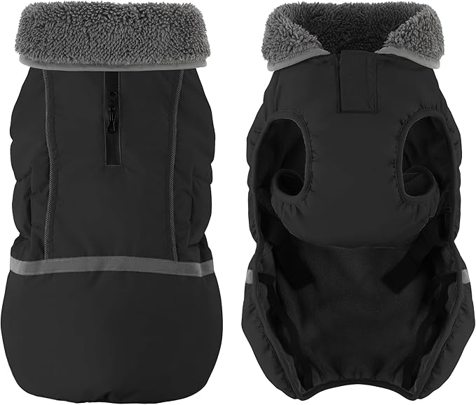 Dogcheer Warm Dog Coat, Waterproof Dog Jacket Christmas Puppy Winter Coat with Buckle, Reflective Adjustable Pet Snow Jacket Turtleneck Fleece Sweater for Small Medium Large Dogs - Black, 3XL