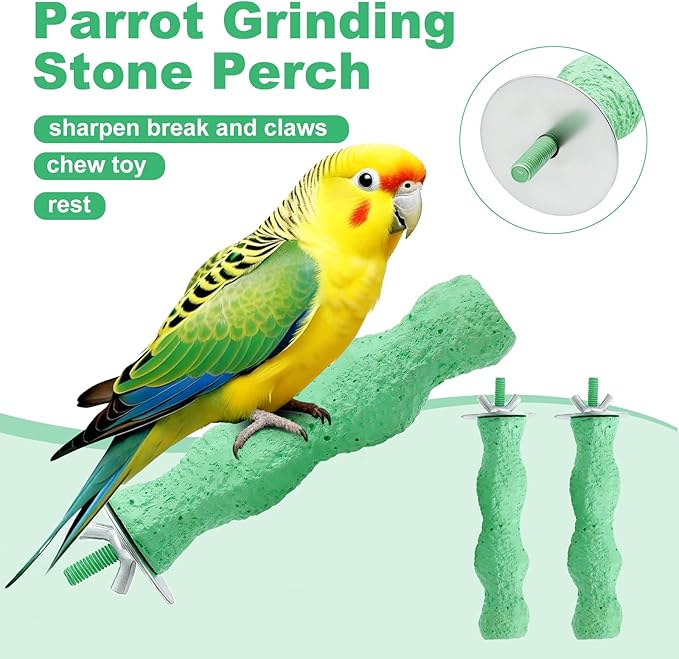 2PCS Bird Beak Grinding Stone, Bird Perches for Cage, Parrot Beak Grinding Stone, Rough Surface High Calcium Mineral Teeth Molar Colorful Perch Bird Cage Accessories