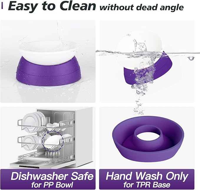 Elevated Cat Bowl, Adjustable Raised Slanted Food Bowl for Cats and Small Dogs, Wide Shallow PP Dish with TPR Non Slip Base, Whisker Friendly, 17 oz