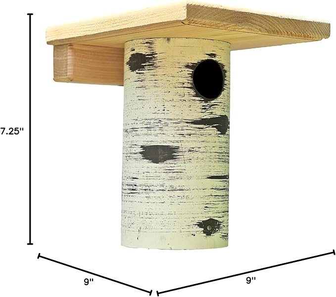 DutchCrafters Cedar Wood Pole Mount Gilbertson Bluebird House with Removable Base, Weatherproof Wooden Birdhouse Blue Bird Nesting Box for Outdoors