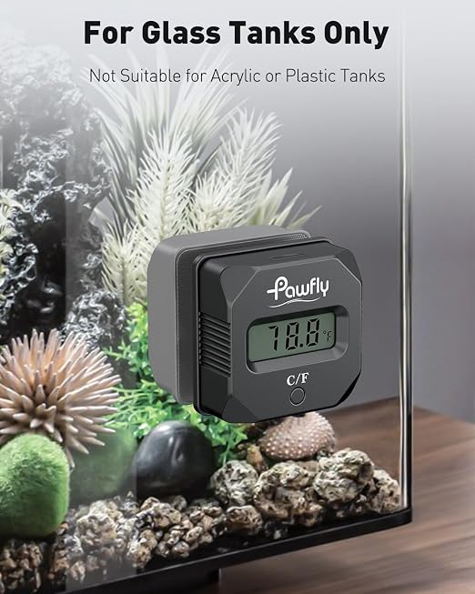 Pawfly Aquarium Magnet Glass Cleaner with Thermometer Digital, 2 in 1 Thermometer Magnets Brush, 2" Mini Algae Scraper for Aquariums, Strong Magnetic Brush for Glass Fish Tanks (Up to 20 Gallons)