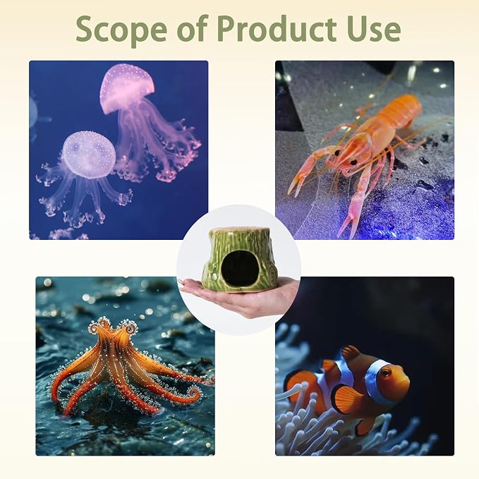 Ceramic Aquarium Decor Natural Tree Green Betta Fish Tank Cave | Smooth-Surface Safe for Fish Hiding & Breeding, Easy-Clean, No Assembly, for Play & Rest,Fits 2.5-5 Gallon Fish Tanks