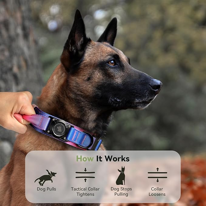 2026 Upgrade Waterproof AirTag Dog Collar, Military Tactical Dog Collar with AirTag Holder, Comfortable Control Handle and Metal Buckle, GPS Dog Collar Holder for Medium to Large Dogs (Snow Cone,L)
