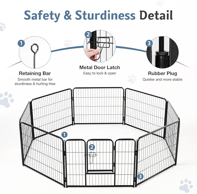 DUMOS Dog Playpen Indoor, Metal 40 Inch 8 Panels Foldable Pet Fence with Door, Outdoor Small Medium Large Dog Puppy Portable Exercise Play Pen for RV Camping, Trips, Play Yard
