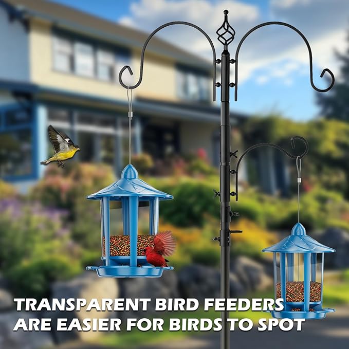 Birdream Bird Feeders for Outdoor Hanging, Assembly Required, 1-Min Easy Setup, Charming Castle Design, Attracting Cardinals Chickadees Goldfinches & Sparrows - Blue