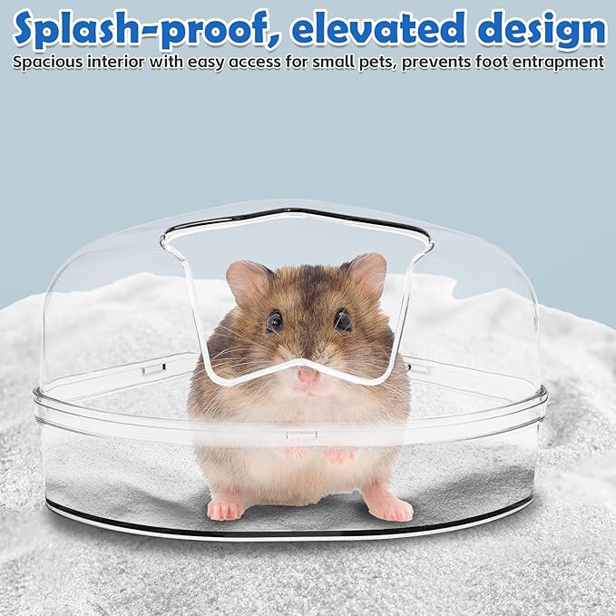 PINVNBY Large Hamster Sand Bath Container Chinchilla Dust Bathroom Small Animal Bathtub Transparent Gerbil Litter Box with Spoon for Dwarf & Syrian Mice Lemming (Star-Shaped Opening)