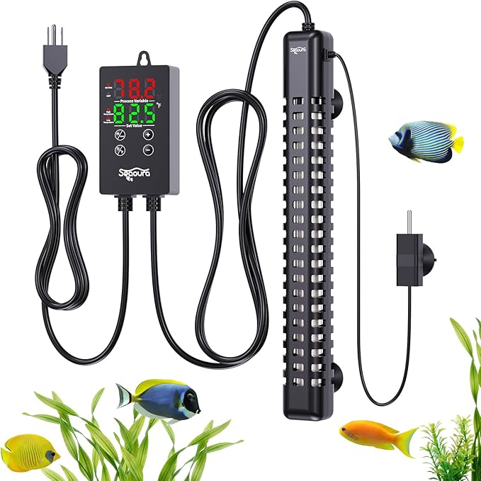SEAOURA Aquarium Heater, 500W Fish Tank Heaters for 70-80 Gallon, Submersible Turtle Heater with Intelligent Controller Safety Protection, Automatic Power-Off When Leaving Water