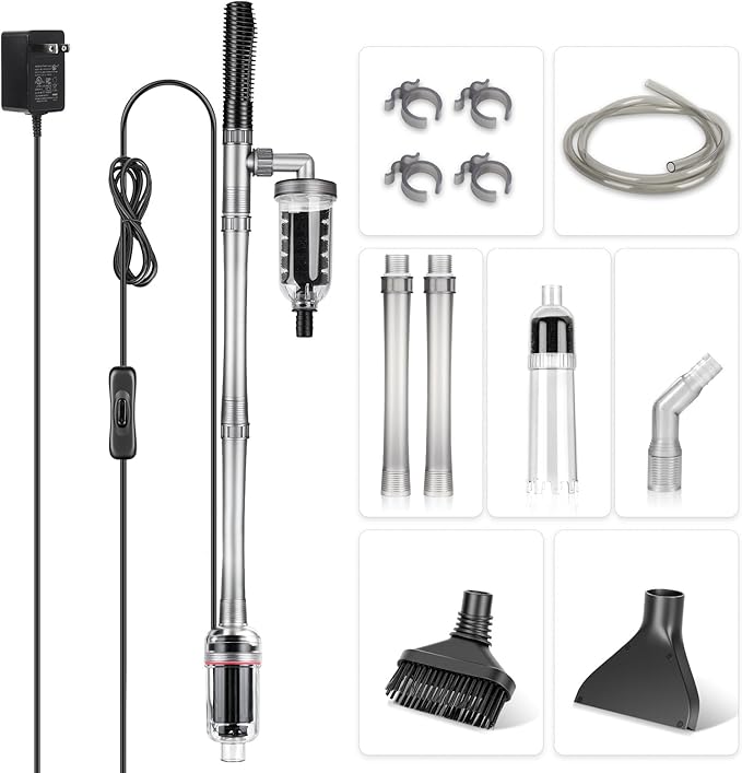 hygger Electric Aquarium Gravel Cleaner, 528GPH Fish Tank Vacuum, 5-in-1 Automatic Sand Washer Water Changer Cleaning Kit for Freshwater Saltwater, Adjustable Length Handle Tube,Hose, Clamp