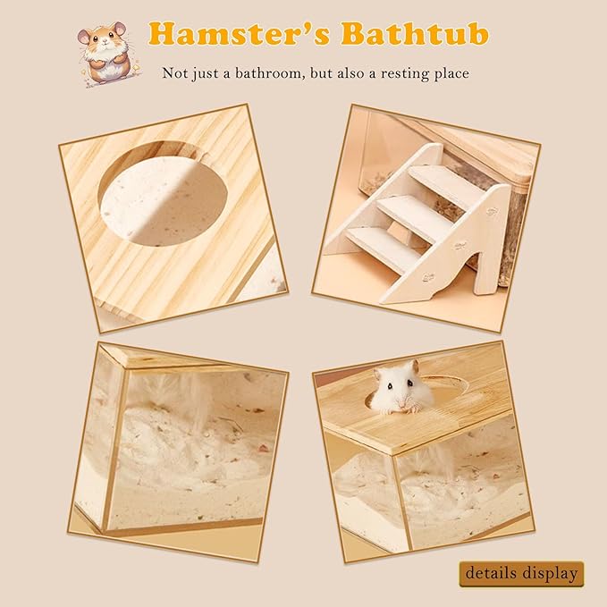 Transparent Hamster Sand Bath Box with Ladder Multi-Functional Dust Bath, Hideout & Digging Box for Hamsters, Chinchillas & Small Pets Easy-Clean Acrylic Habitat Accessory