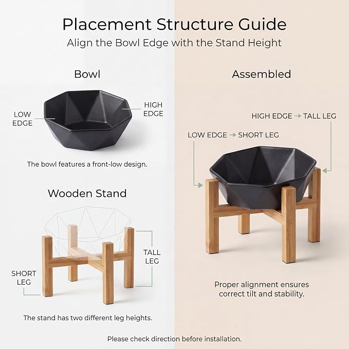Raised Cat Bowl - Ceramic Tilted Elevated Food Bowl for Indoor Cats & Small Dogs - Shallow Wide Whisker-Friendly Design - Pet Dish Suitable for Feeding Dry, Wet, Treats & Canned Food - Black