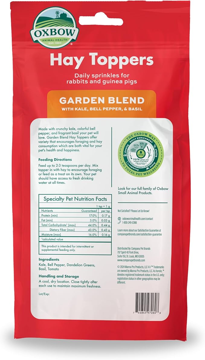 Oxbow Hay Toppers Garden Blend, Bunny Treats, Foraging Enrichment for Rabbits, Chinchillas, Guinea Pigs, and Other Small Herbivores, Timothy Hay Topper, Premium Rabbit Food Additive, 2oz