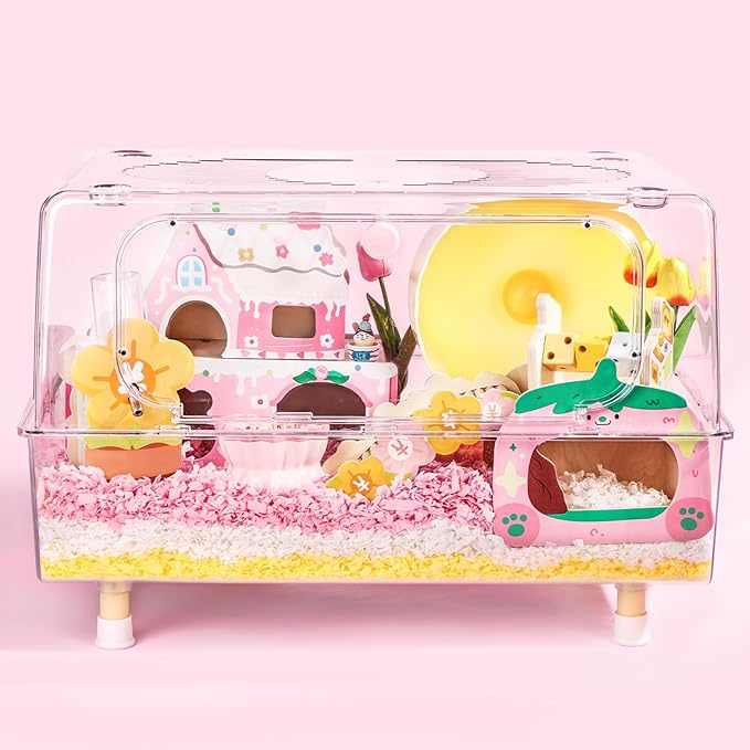 mini&moe Hamster Houses and Hideouts – Wooden Multi-Room Hamster Hideout Small Animal Habitat Decor Shelter with Platform for Dwarf Gerbils Chinchilla Rat Mouse