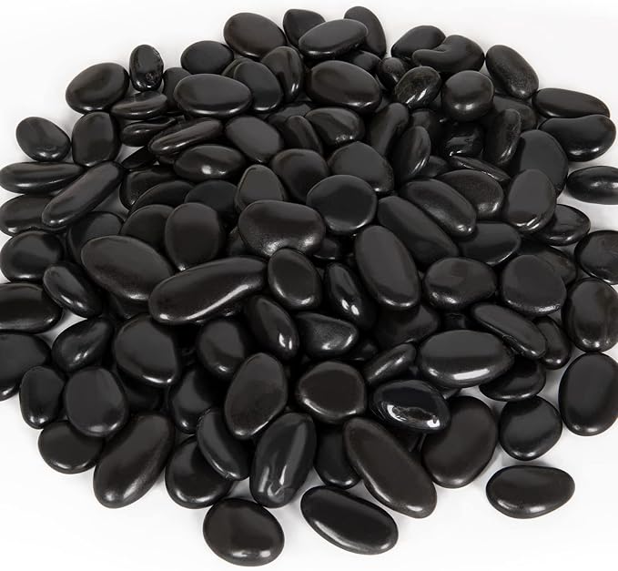 15 lb Black River Rocks for Landscaping, Polished Black Pebbles for Potted Plants & Vases, Large 1-2 Inch Decorative Stones for Garden Beds, Planters & Aquariums Decor