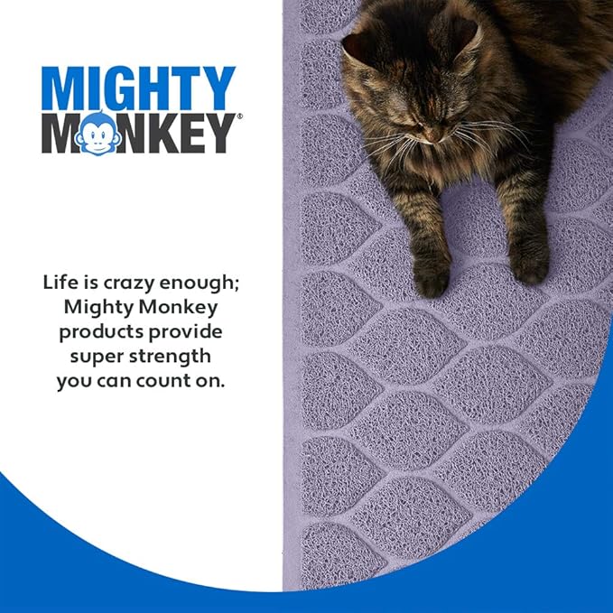 MIGHTY MONKEY Waterproof BPA Free Cat Litter Box Trapping Mat, Easy Clean Floors, Textured Backing, Soft on Sensitive Kitty Paws, Cats Accessories, Less Waste, Stays in Place, 24x17, Purple