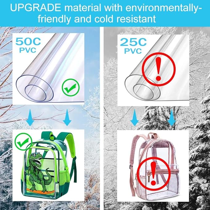 AGSDON 3PCS Clear Backpack for Boys, 16" Dinosaur Transparent Bookbag Heavy Duty, See Through Backpacks with Lunch Bag- Green Dinosaur