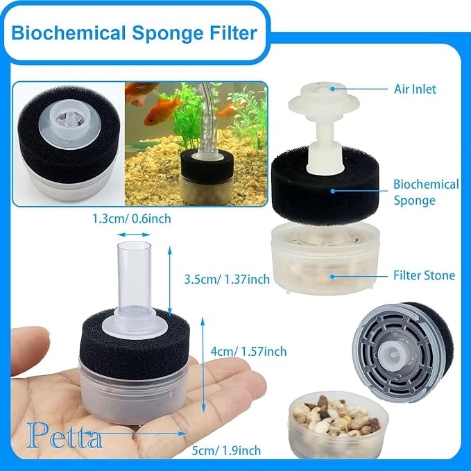 USB Air Pump for Aquarium, Quiet Mini Oxygen Air Pump with 1 Sponge Filter, 1 Air Stone for Shirmp Nano Fish Tank & Transporting Aquatic PA152-3