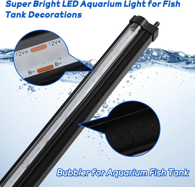 Bubble Fish Tank Light:Ip68 Waterproof Fish Aquarium Lights with Oxygen Boost for 12-17 inch Saltwater Freshwater Tanks -Submersible Led Lights with Remote for Aquatic Pet Plants Lovers