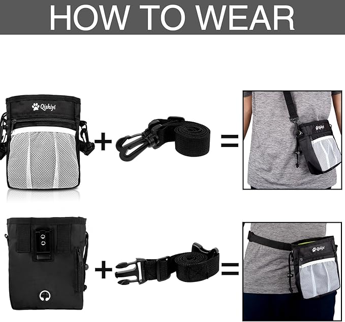 Dog Training Kit,Includes Pet Training Waist,Bag 2 Dog Training Clickers,Treat Pouch,Ultrasonic Silent Whistle,2 in 1 Whistle Clicker Clicker,Training Guide Booklet,2 Dog Poop Bags (Black)
