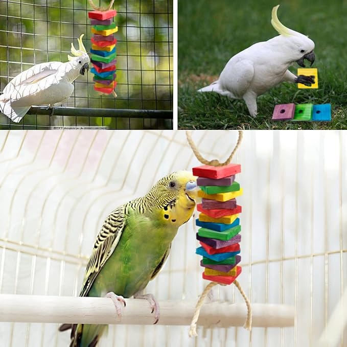100 Pieces Parrot Wooden Chewing Toy Parrot Bite Toy Parrot Chewing Blocks for Small, Medium, Large Parrot Budgies Parakeet Cockatiel(Mixed Color)