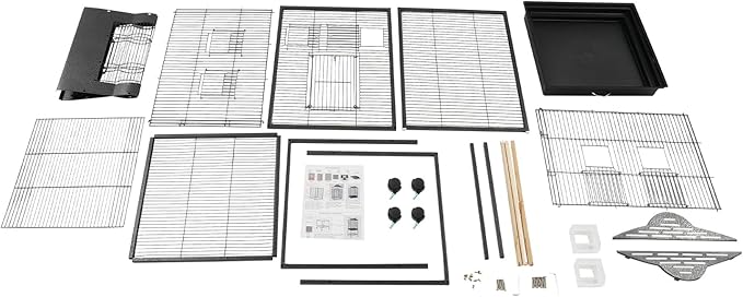 Large Playtop Bird Cage with Rolling Stand, 48 Inch Metal Frame Bird Habitat with Skylight Door & Pull-Out Tray for Cockatiel Budgie Lovebird Sun Conure