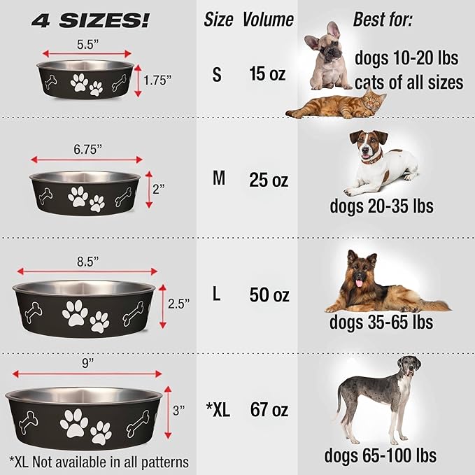 Loving Pets Bella Dog Bowls- Stainless Steel Dog & Cat Bowls - Spill Proof Dog Food Bowl, Cat Bowl, Puppy Essentials & Pet Supplies Great for Home & Travel (Small 10-20 lbs, Espresso)