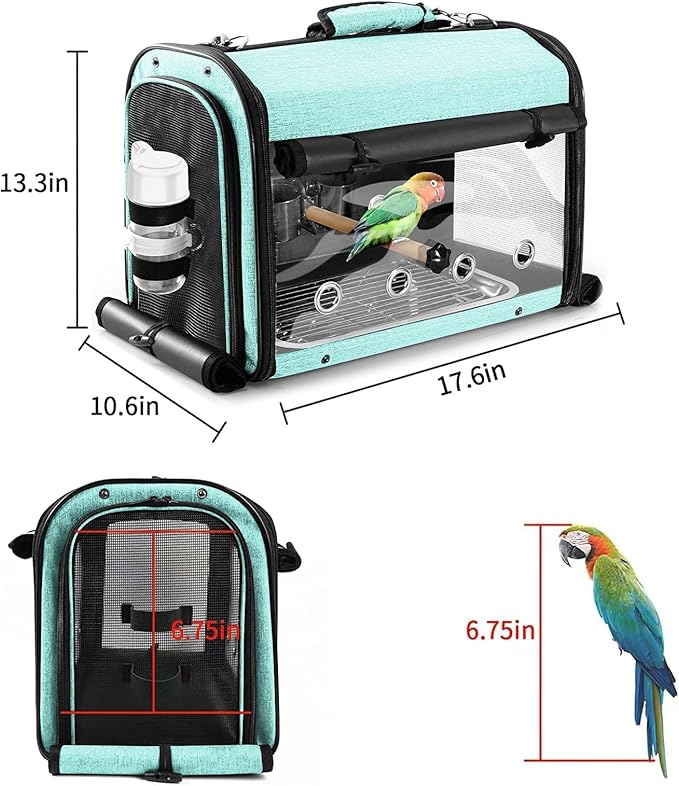 Bird Carrier Bag Bird Travel Cage with Stand, Lightweight Backpack for Parrot, Portable Bird Travel Bag, Pet Transparent Breathable Travel Cage, Green