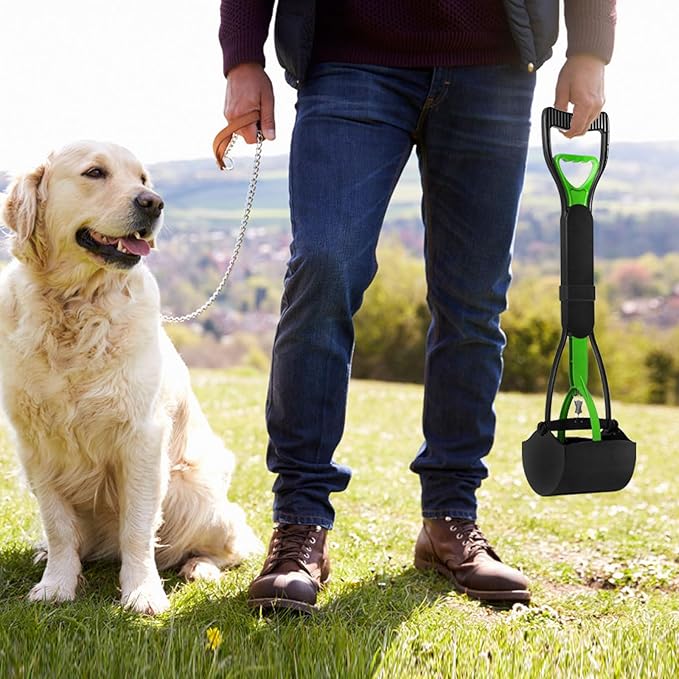 UPSKY 23.6 Inches Pooper Scooper for Large Small Dogs, Folding Dog Poop Scooper, Sturdy Spring and Premium Materials,Easy to Use for Grass, Dirt, Gravel Pick Up Shovel Green