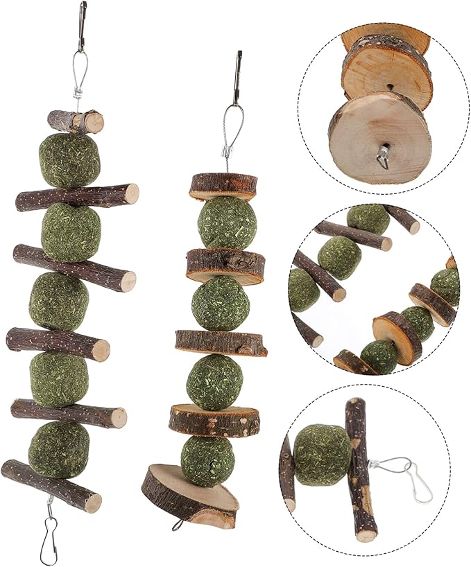 2 Pcs Apple Wood Pet Chewing Sticks Healthy Molar for Hamsters Rabbits Small Furry Animals Interactive Plaything with Natural Grass Components