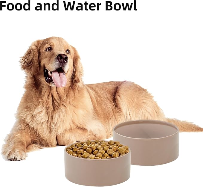 Havniva Ceramic 8.2inch Dog Bowl for Large-Breed Dogs, Anti-Slip and Weighted Pet Food and Water Bowl (Single Bowl - Brown Coffee)