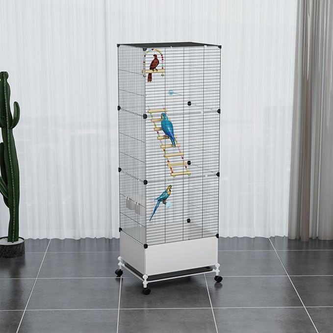 STILLCOVE Extra Large Bird Cage, Black Parakeet Cages with Rolling Stand & Wheels, Wide Birdcage for Parrots Cockatiels Conure Budgie Canary Finch Lovebird