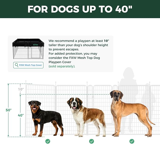 FXW Rollick Unleashed Dog Playpen for Indoor, Yard, RV Camping, 50 inch 8 Panels for Large Dogs, White│Patented